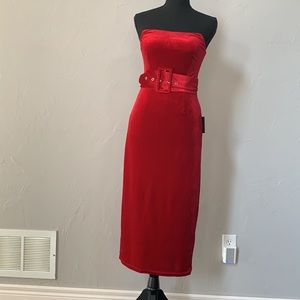 Lulu's Belted Velvet Red Dress